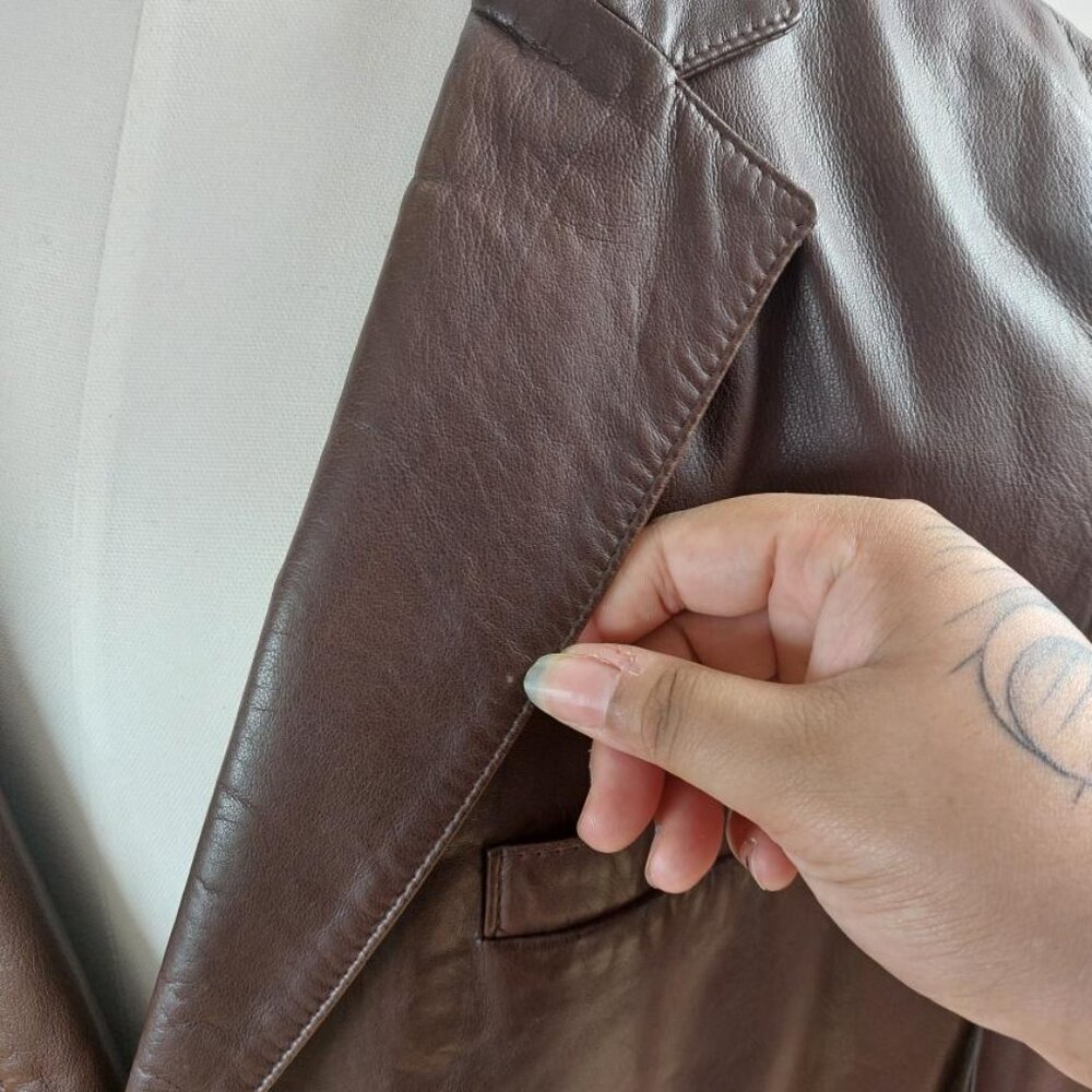 Brown Danier Blazer Style Leather Coat - Picture 3 of 10